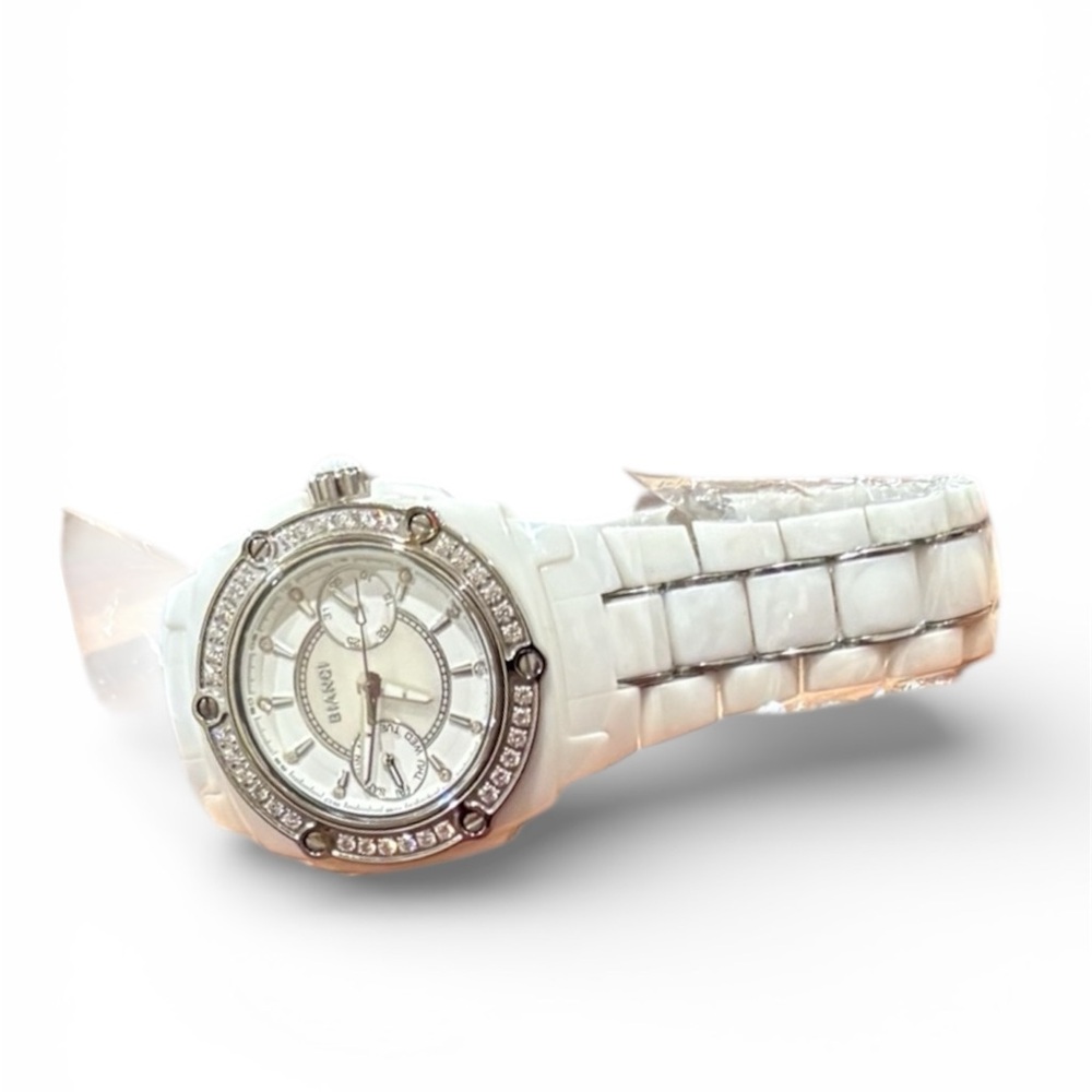 Bianci White Ceramic Watch with Crystal Details